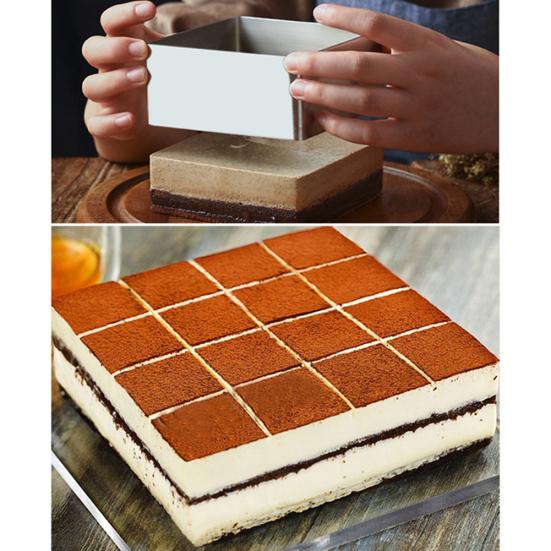 Anillo de Mousse Cuadrado 3D Grande de Acero Inoxidable Molde Ajustable para Hornear Pasteles Galletas
