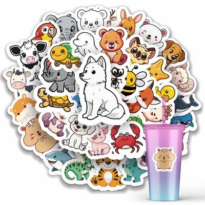 50 Cartoon Niedliche Aufkleber 3D Kleine Tiere Lustig Wasserbecher Flach Wasserdichte Aufkleber Graffiti Aufkleber Tasche