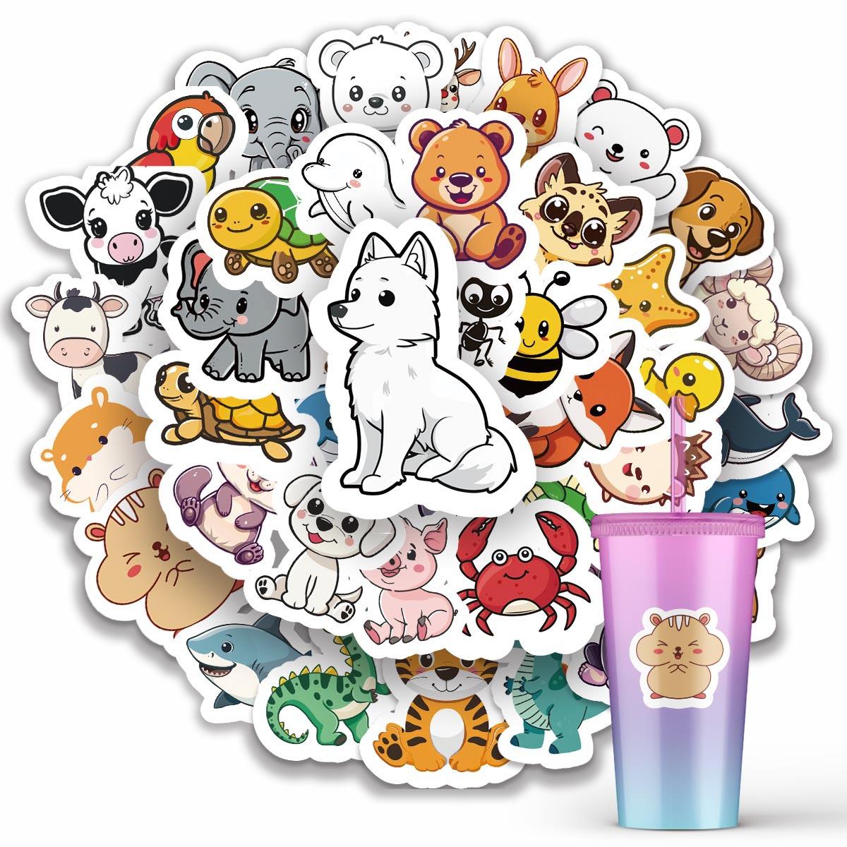 

50 Cartoon Cute Stickers 3D Small Animals Funny Water Cup Flat Waterproof Stickers Graffiti Stickers Bag