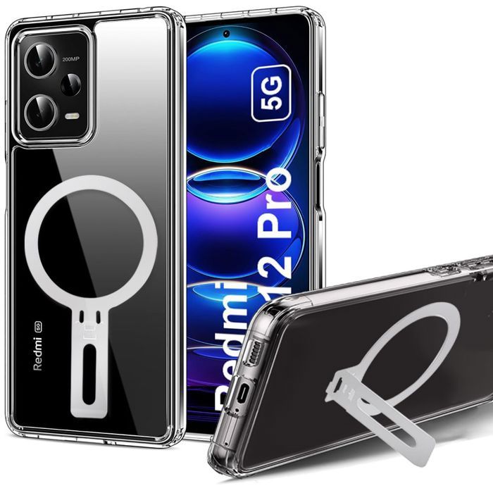 Case Cover - E.F.CONNECTION - For Xiaomi Redmi Note 12 Pro 5G - Reinforced Silicone - Magnetic Stand - Transparent