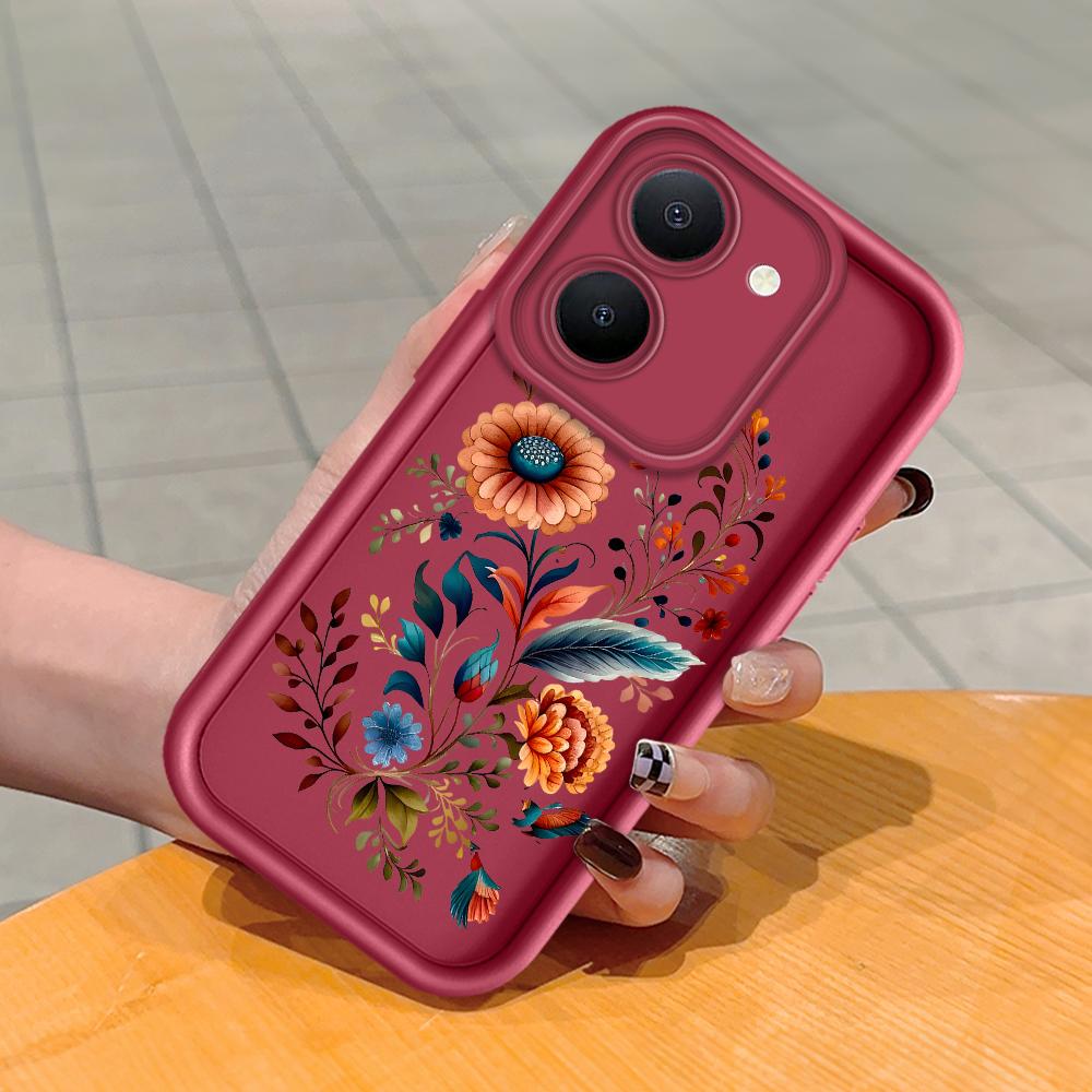 

Мягкий силиконовый квадратный чехол с рисунком лестницы для телефона, полное покрытие, противоударный защитный резиновый чехол для камеры для Vivo Vivo Y35 темно-красного