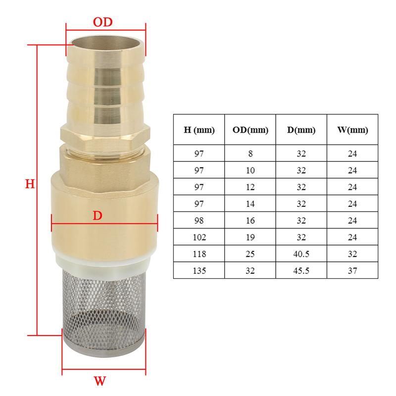 Copper Pagoda Nozzle Non-Return Valve Suction Strainer Foot Valve Hose Connection With Mesh Strainer Water Pump Bottom Valve