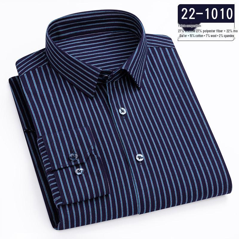 

2026 Men s Long Sleeve Wrinkle-Resistant Wool Shirt - Pure Color, Business Casual, High-End Style for Middle-Aged Men L