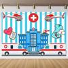 Fire Truck Background Cartoon Helicopter Emergency Rescue Backdrop Boy Firefighter Fire Truck Kids Birthday Decor
