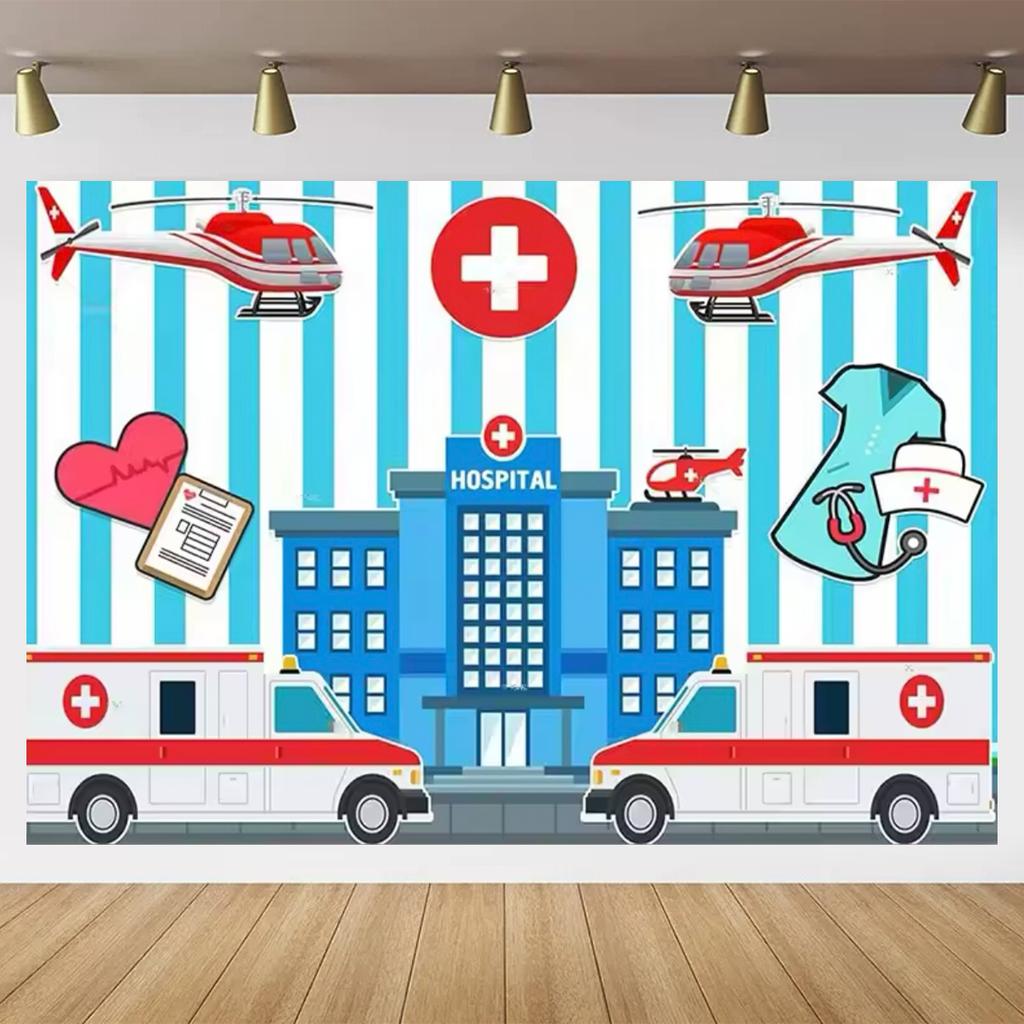 Fire Truck Background Cartoon Helicopter Emergency Rescue Backdrop Boy Firefighter Fire Truck Kids Birthday Decor