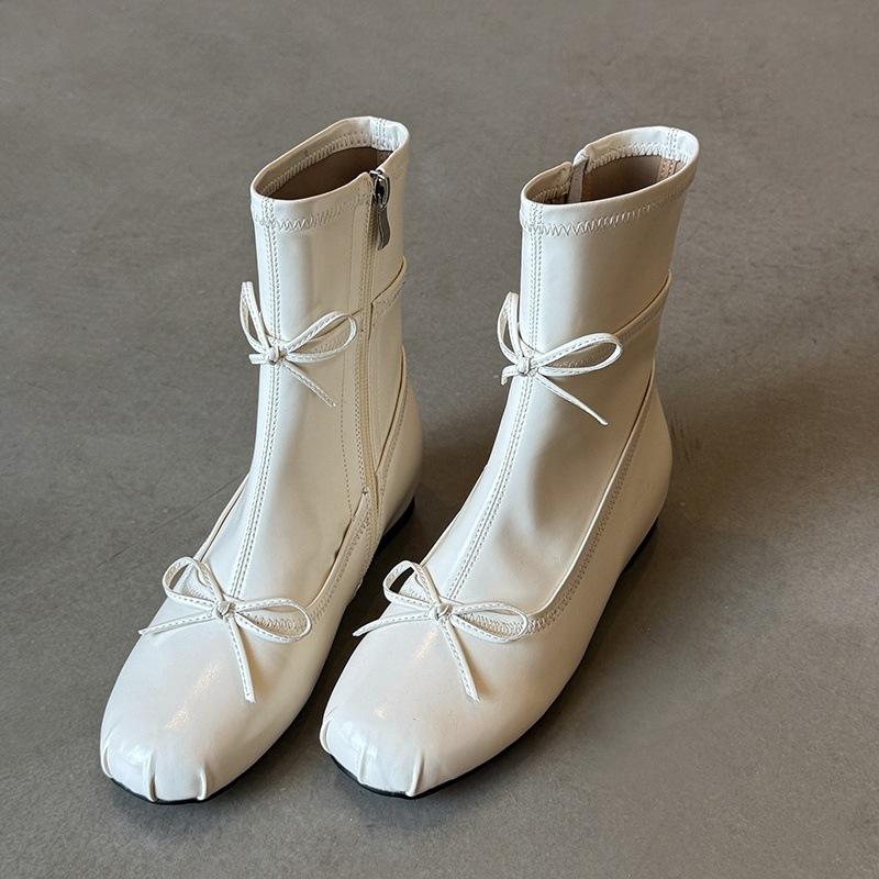 Innere Höhenerhöhung mit Schleifen-Stiefeln Damen 2025 Winter neue runde Zehen Temperament Mary Jane Stiefeletten elastische Stiefel