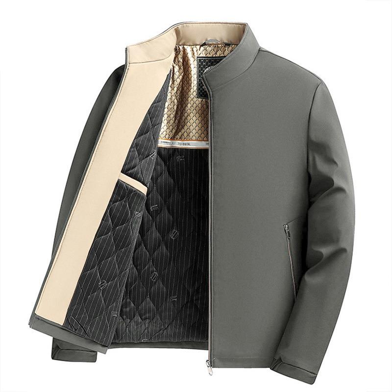 Solid Color Zipper Pocket Long-sleeved Cardigan Men's Stand Collar Jacket Autumn and Winter Coat Fashion Top