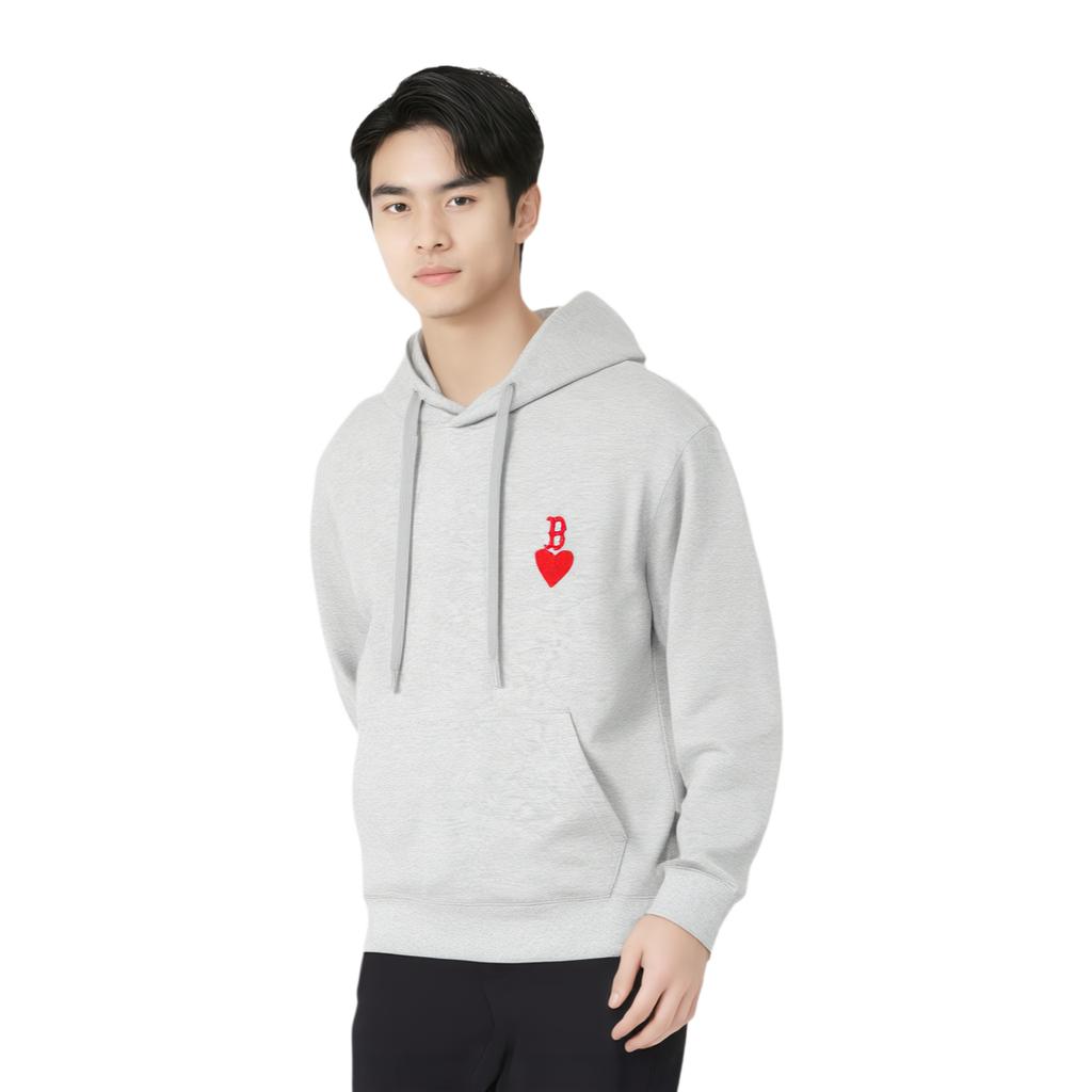 MLB SS24 Boston Red Sox Embroidered Heart Logo Hooded Drop Shoulder Sweatshirt Unisex sweatshirt Light-Gray 3AHDH0141-43MGS