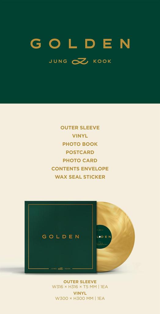 BTS Jungkook GOLDEN 1. Album LP Version Wachssiegelversiegelt JUNG KOOK Hülle+1 Stück Vinyl+20-seitiges Fotobuch+2 Postkarten+2 Fotokarten+1 Sticker+Tracking