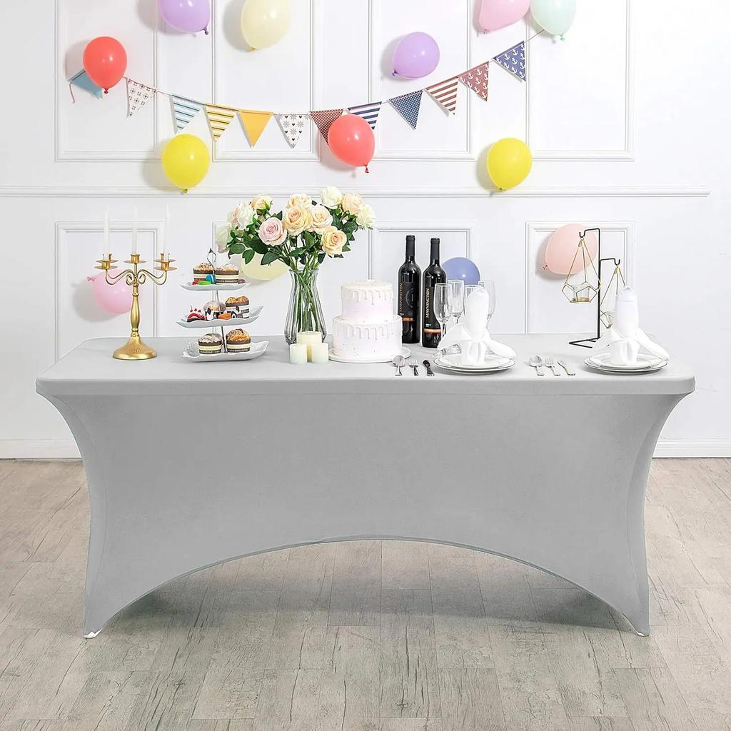 2 Pcs Spandex Table Cover for Standard Folding Tables Universal Rectangle Fitted Tablecloth Protector Wedding Banquet and Party