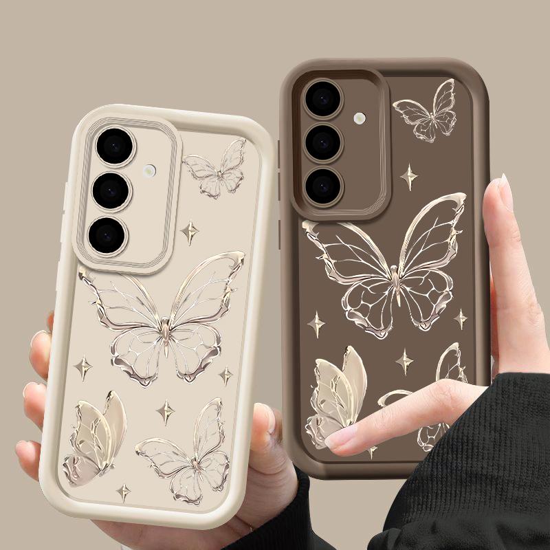 For Samsung S25 Ultra S24 FE S23 S22 A56 A36 A55 A16 A15 A35 Case Butterfly Print Soft Silicone Shockproof Lens Protection TPU Matte Phone Cover