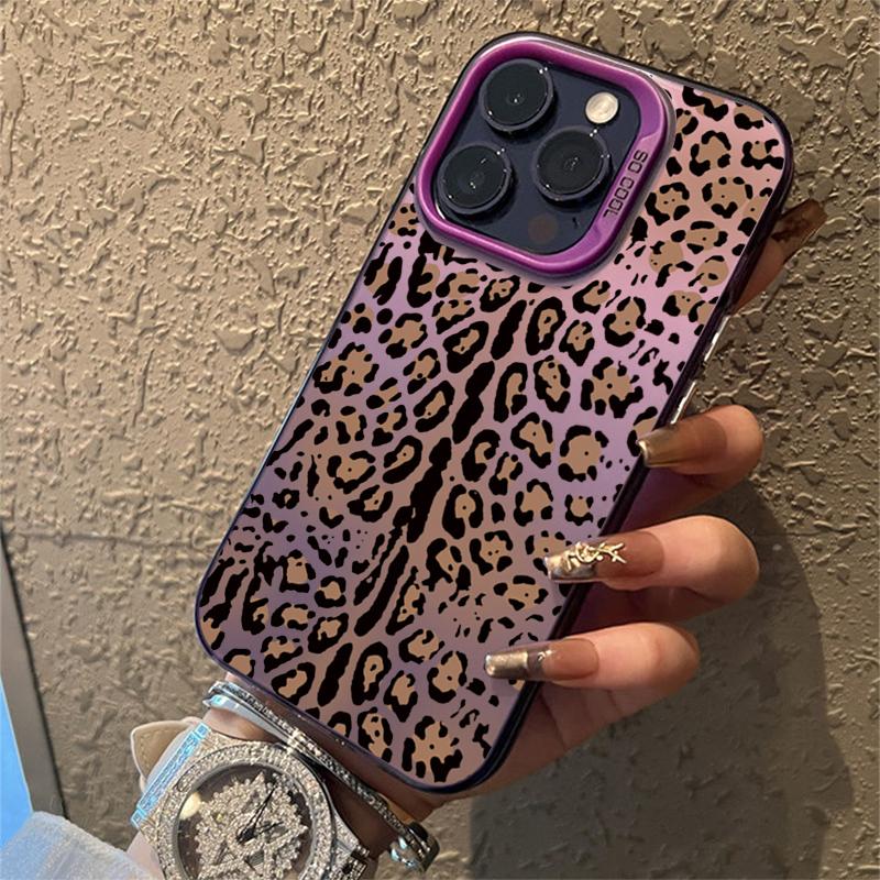 Luxury leopard print Electroplate Silver IMD Phone Case For iPhone 16 15 14 11 12 13 Pro Max Plus 7 8 Plus X XR XS Hard Cover
