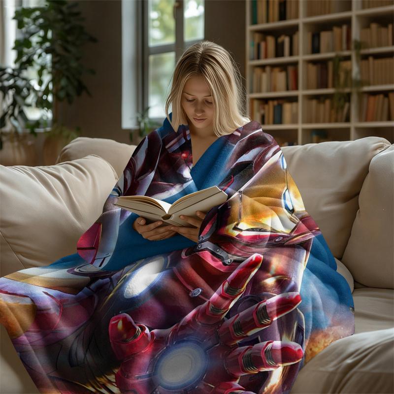 Iron Man Superhero Print Flannel Blanket Office Soft Thick Fluffy Lightweight Warm Throw Sofa Bed Cover Home Decor Kids Gift