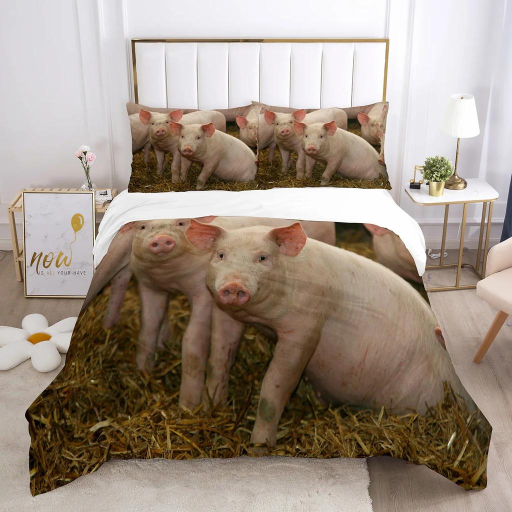 Pig Duvet Cover Set Queen Size Microfiber Cute Pig Animal Theme Twin Bedding Set Farm Animal 2/3Pcs Quilt Cover For Boys Girls