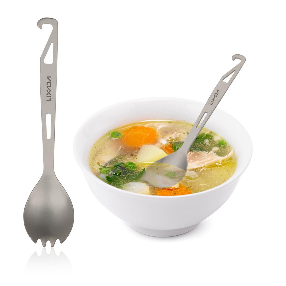 Lixada Titanium Spork med flasköppnare Lätt utomhus middagssked gaffel för resor Camping Backpacking