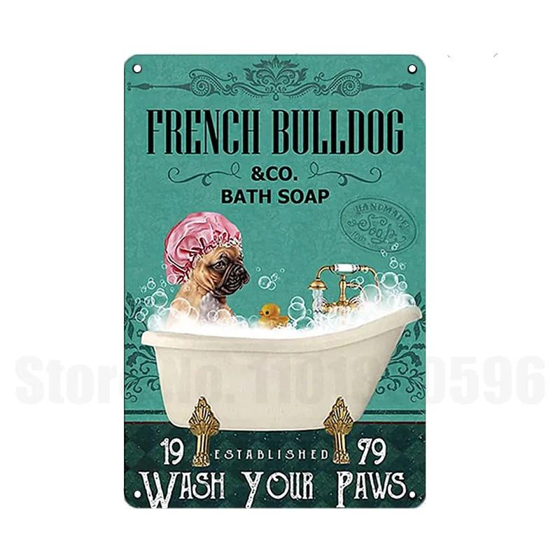 

Funny Bathroom Dog Metal Poster Vintage Plate Bathe Dalmatians Labrador Tin Sign Art Painting Metal Sign Plaque Home Accessories 20x30cm（7.8x11.8inch）