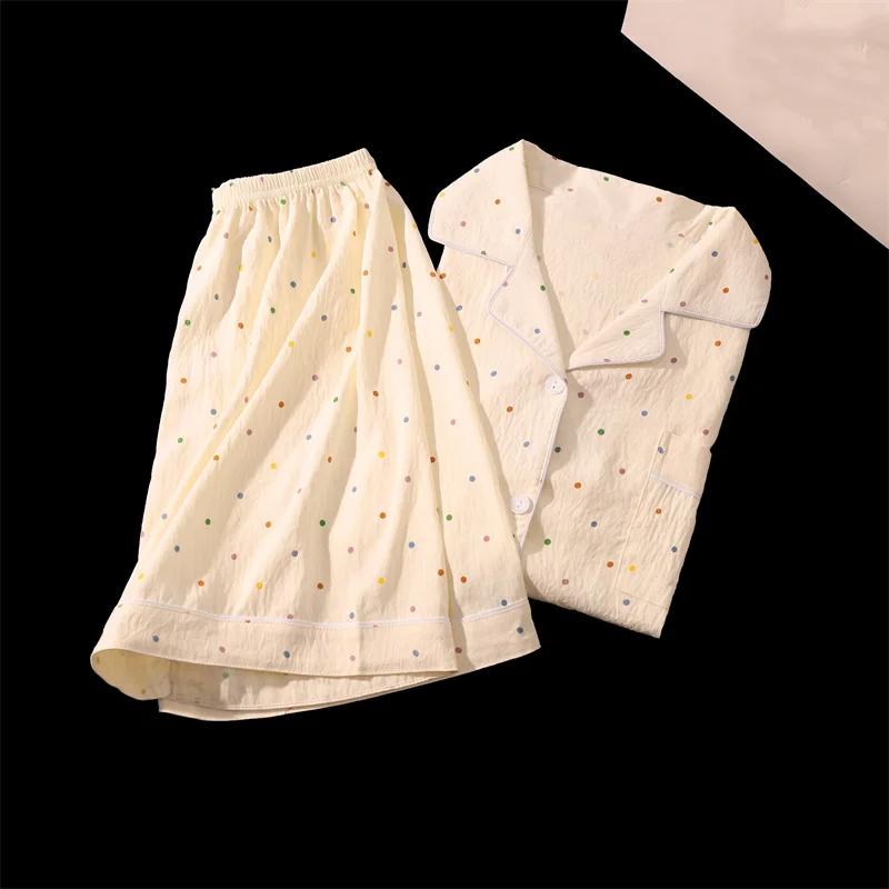 Print Point Summer Women's Two-piece Pajamas Women's Shorts and Short Sleeved Girls Casual Pajamas Family Wear Suits Casual Wear