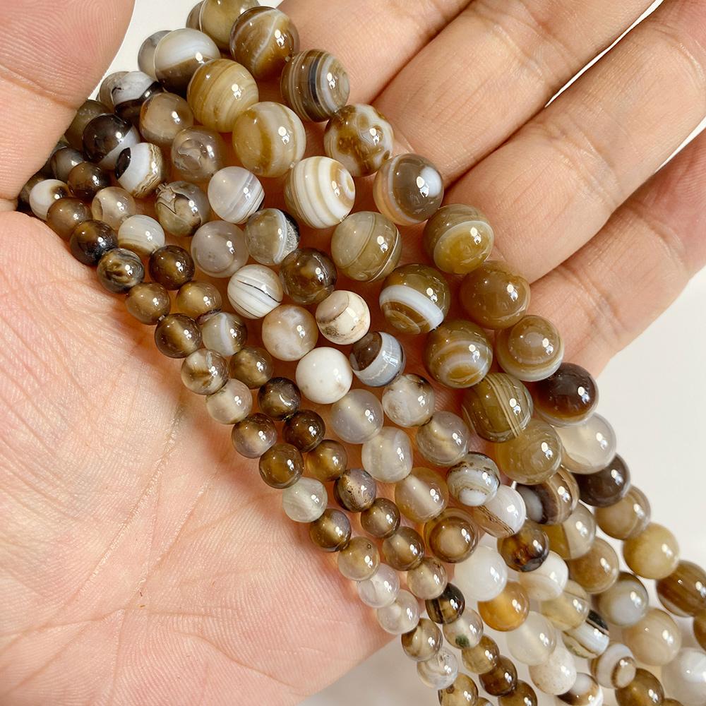 6 8 10 MM  Matte Natural Stone Beads Polished Blue Stripes Agates Stone Beads Diy Spacer Loose Beads for Jewelry Making Bracelet