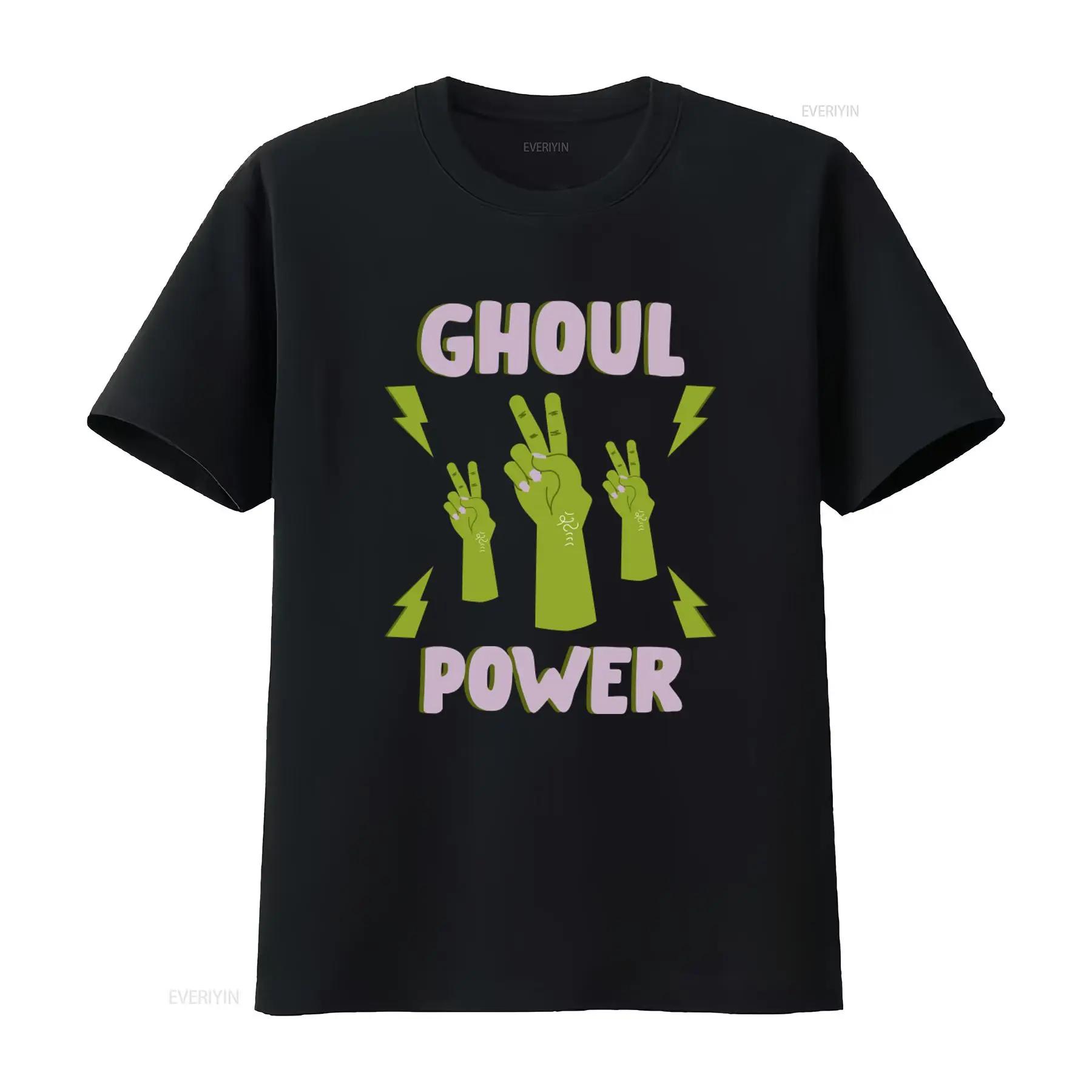 

Ghoul Power Women s Halloween Slogan T Shirt Green Hands with Peace Signs and Lightning Bolt Design vintage Washed Slightly -... S разноцветный