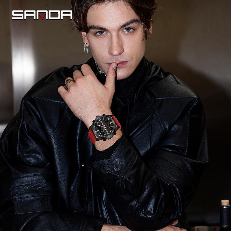 SANDA Multifunctional Luminous Student Watch - Classic, Fashionable, Waterproof with Timer & Alarm.