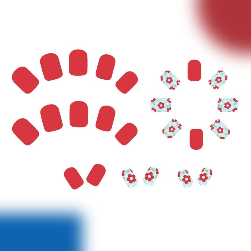 Square Press On Nail Flower Fake Nail Glues On Nail Artificial Acrylic Nail 12 Size 24pcs Stick On Nail for Women Girls