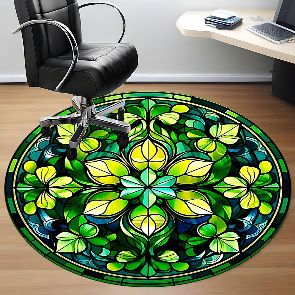 1pc Stained Glass Clover Office Round Area Rug, Indoor Mat Suitable ForOffice, Under Office Chairs Bedroom Living Room Home Decor, D126