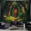 Enchanted Forest Door Tapestry Hobbit Hole Nature Landscape Wall Hanging Fantasy Decor Living Room Art Print
