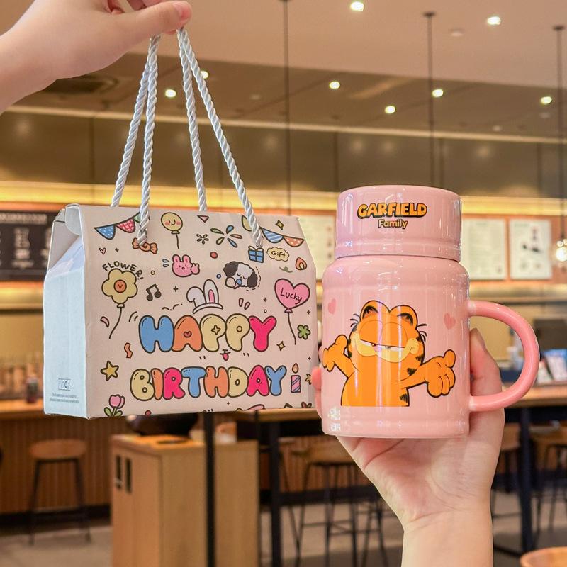 Birthday Gift for Girls Cute Garfield Ceramic Kettle Cartoon Mug with Lid Girlfriend Gift Box