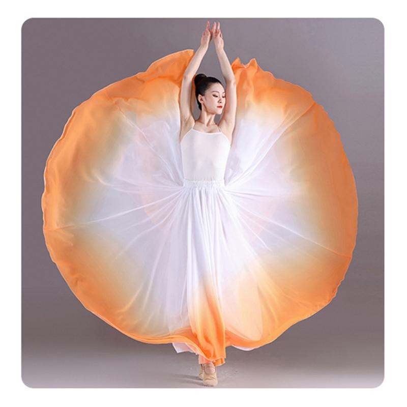 Women's Lyrical Dance Skirt Gradient Color Chiffon Long Swing Sheer Wrap Skirts for Modern Ballet Performances
