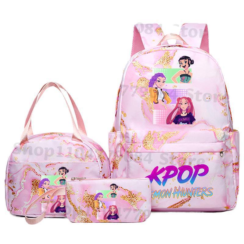 KPOP Demon Hunter Girls Backpack Lunch Bag Pencil Case Set Student Anime Fashion Schoolbag Pencil Case Bento KTY