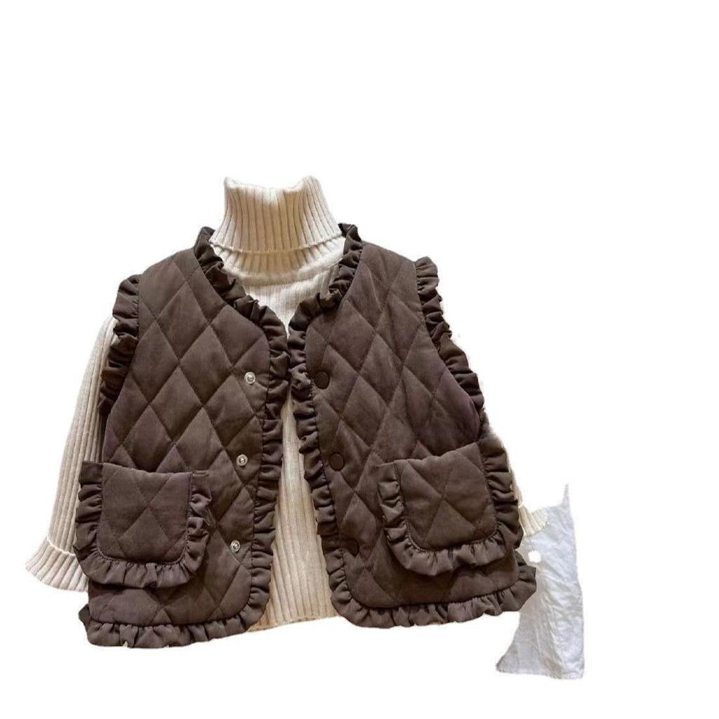 Girls' Lace Velvet Vest: Warm Korean-Style Winter Waistcoat