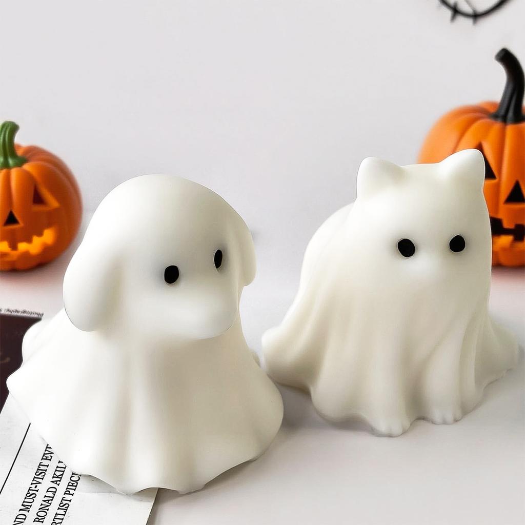 DIY 3D Spooky Cat Dog Silicone Candle Mold Cute Halloween Ghost Series Scented Candle Plaster Concrete Mould Craft Ornaments