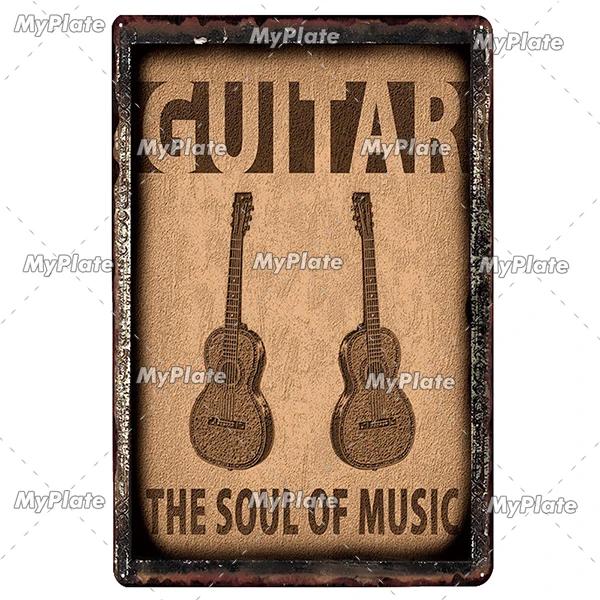Hudba Gitar Vintage Plechová cedule Plechová cedule Rock Plaketa Domov Nástěnná dekorace Barová cedule Domácí Dekor Země Plakát Drop Shipping
