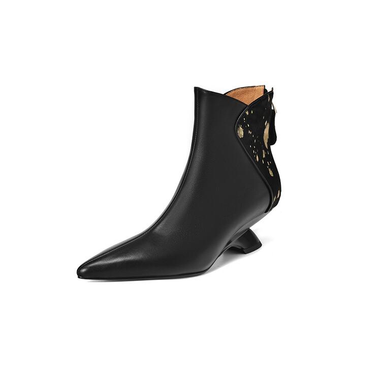 Fashion NEW Autumn Women Boots Pointed Toe Kitten Heel Shoes Genuine Leather Shoes for Women Splicing Ankle Boots Elegent Zipper Boots
