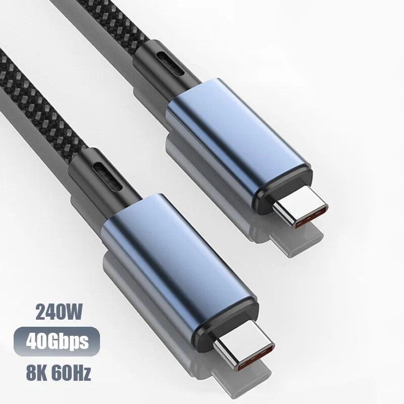 240W USB4 Type-C to USB-C Cable Pd 8K 60hz 40G Type-C Cord for Macbook Pro Thunderbolt3 4ipad Samsung Google Pixel Xiaomi Huawei