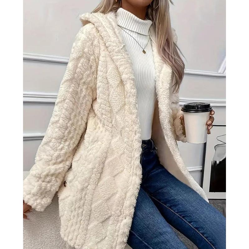Thickened Plush Button Hooded Women's Cardigan Solid Color Long Sleeved Warm Sweaters Fashion Single-breasted Woman Clothing