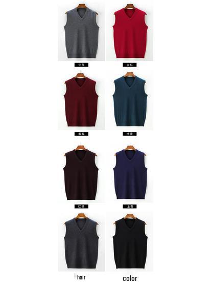 Men's V-Neck Red Knit Vest: Warm Autumn/Winter Waistcoat