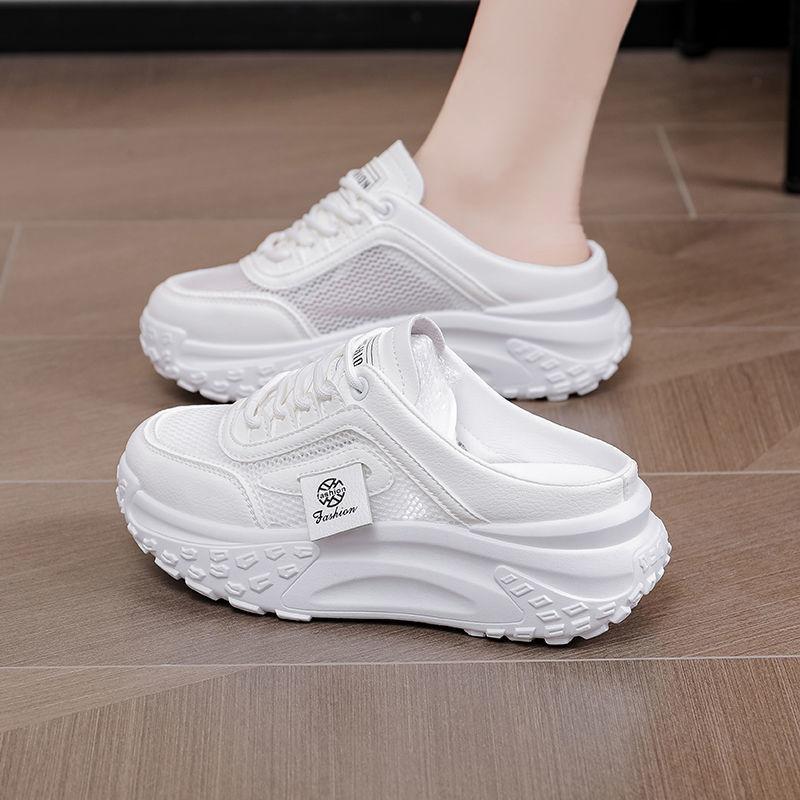 Women's shoes step on shit feeling Baotou half drag summer 2025 hollow breathable mesh sports shoes thick sole outer wear shoes lightweight