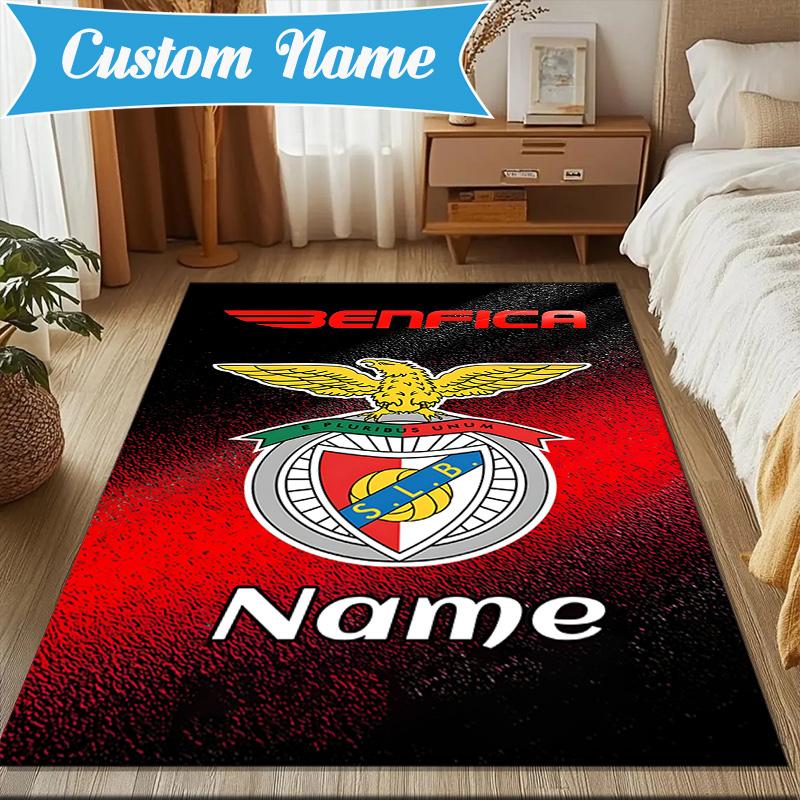 Custom Name Benfica Football Crest Rug Game Carpet, Floor Mat for Bedroom Living Room Entryway Rug, Home Decor Idea Gift for Christmas Birthday