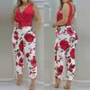 2022 Spring/Summer European & American V-Neck Backless Printed High Waist Women's Jumpsuit (With Belt)