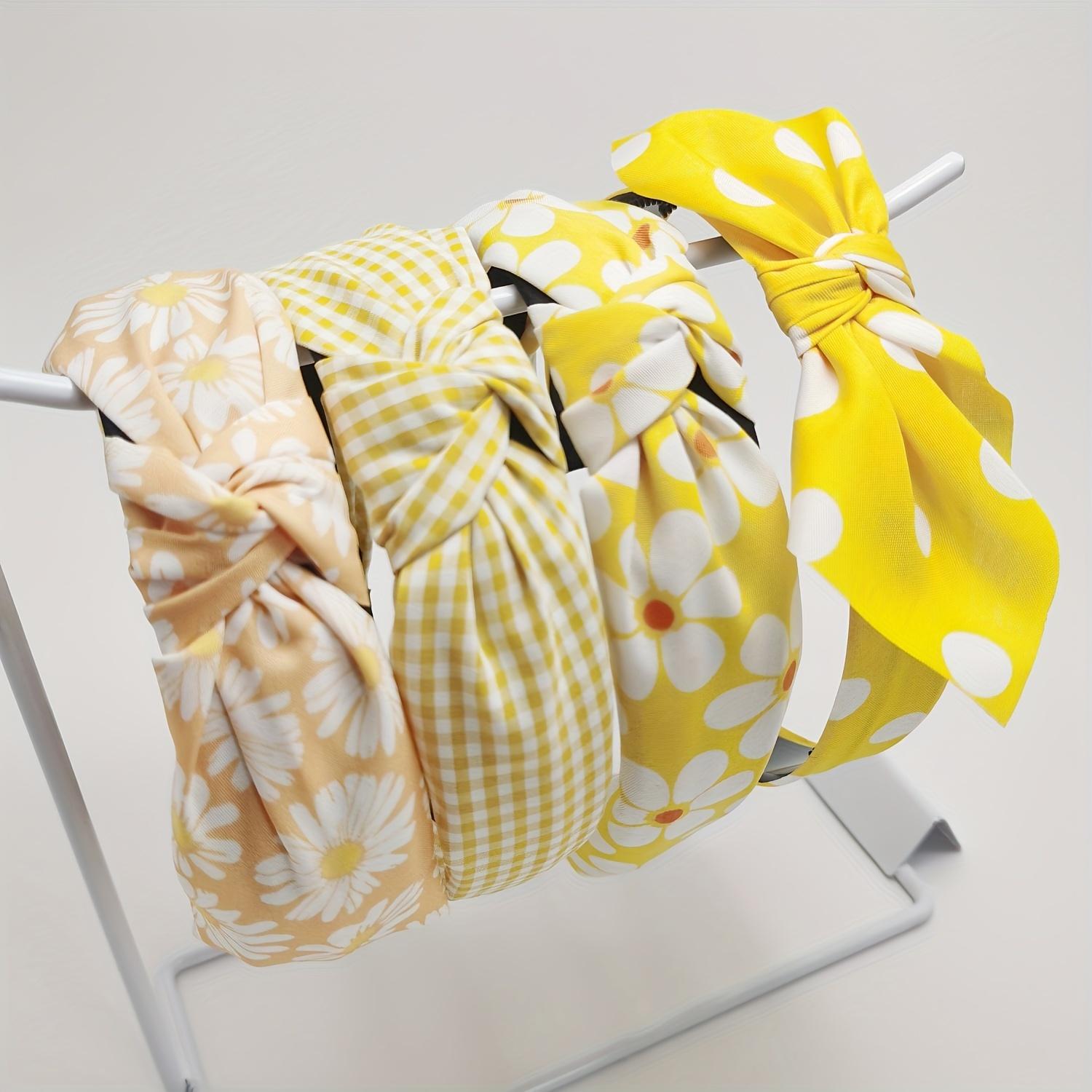 

high quality4pcs girls s Multi-Color Hair Accessories Love Stripes Plaid Solid Color Hair Tie Fashion Hair Band for Daily, Festival and Party Wear 4pcs Yellow Suit