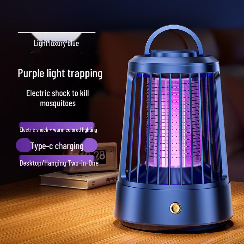 Lâmpada Matamoscas Elétrico com Carregamento USB - Uso Interno/Externo, Armadilha de Luz Roxa & Repelente.