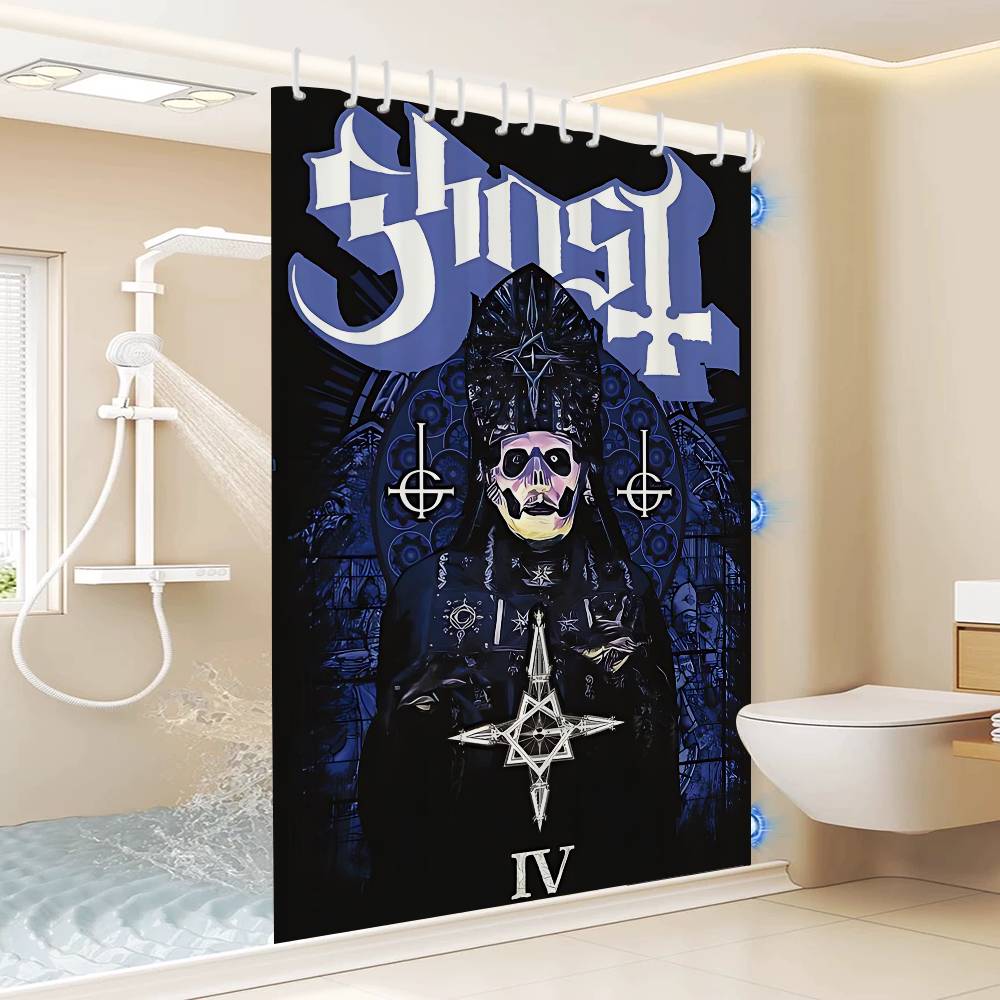 G-Ghost Band Pattern Bathroom Shower Curtain Bathroom Partition Curtain Light Opaque Waterproof Material Bathroom