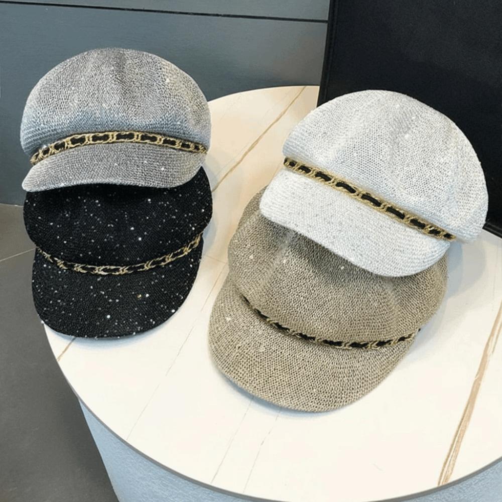 Leather Buckle Hollow Octagonal Hat Sun Protection Peaked Cap Breathable Hat  Spring Summer