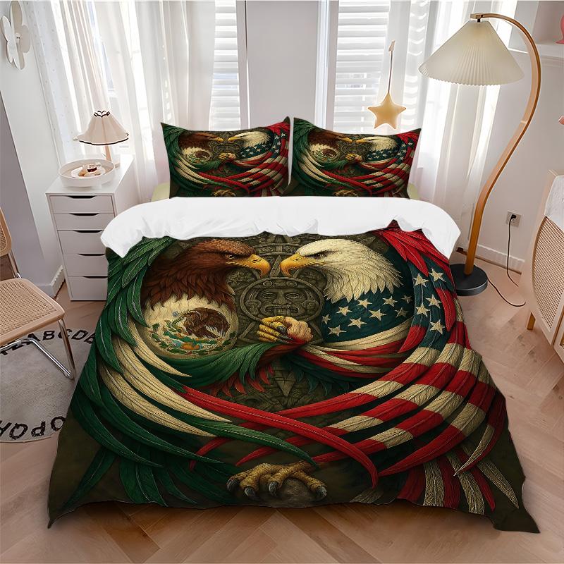 3pcs Eagle Unity Mexico Usa Bedding Set, Includes One Quilt Cover and Two Pillowcases, Bedroom and Guest Room Decoration. T72301126