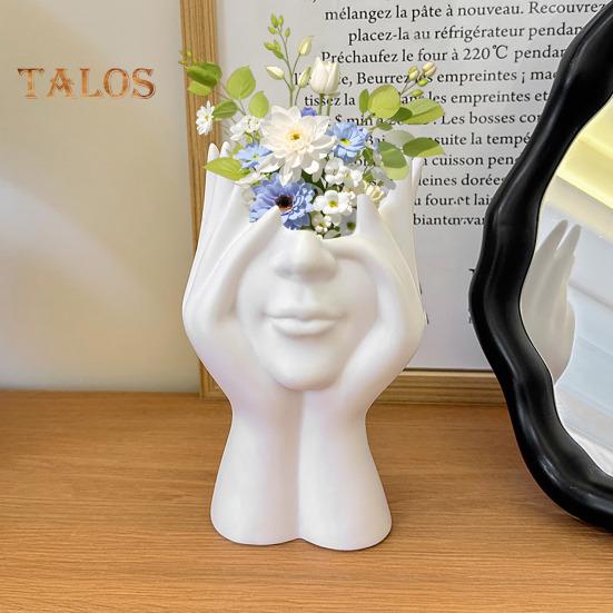 Face Flower Vase White Female Form Face Dining Table Centerpiece Modern Nordic Style Decorative Art Vase for Home Living Room Office Book Shelf Decor