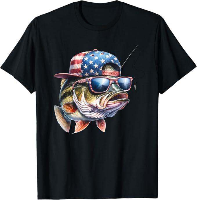 Funny Fishing and Fisherman Gift American Flag T-Shirt