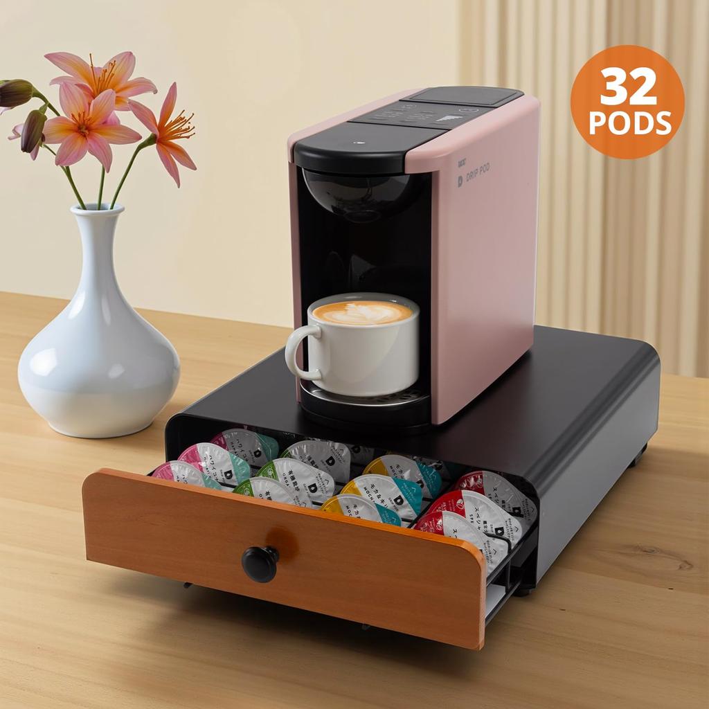 Horevo UCC Drip Pod Coffee Capsule Storage Drawer, Coffee Capsule Organizer, Single Drawer Holder, Metal, Holds 32 Capsules.