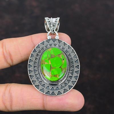 Copper Green Turquoise Pendant 925 Sterling Silver Pendant Vintage Jewelry Real Gemstone Pendant Gift For Friend Handmade Boho Style Jewelry