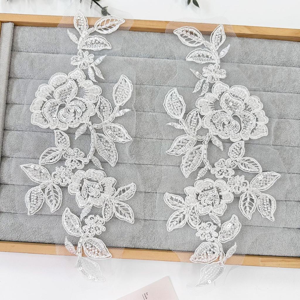 Car Bone Black And White Flower Wedding Dress Headgear Dress Lace Handmade Diy Jewelry Mesh Beads Embroidery Cloth Sticker